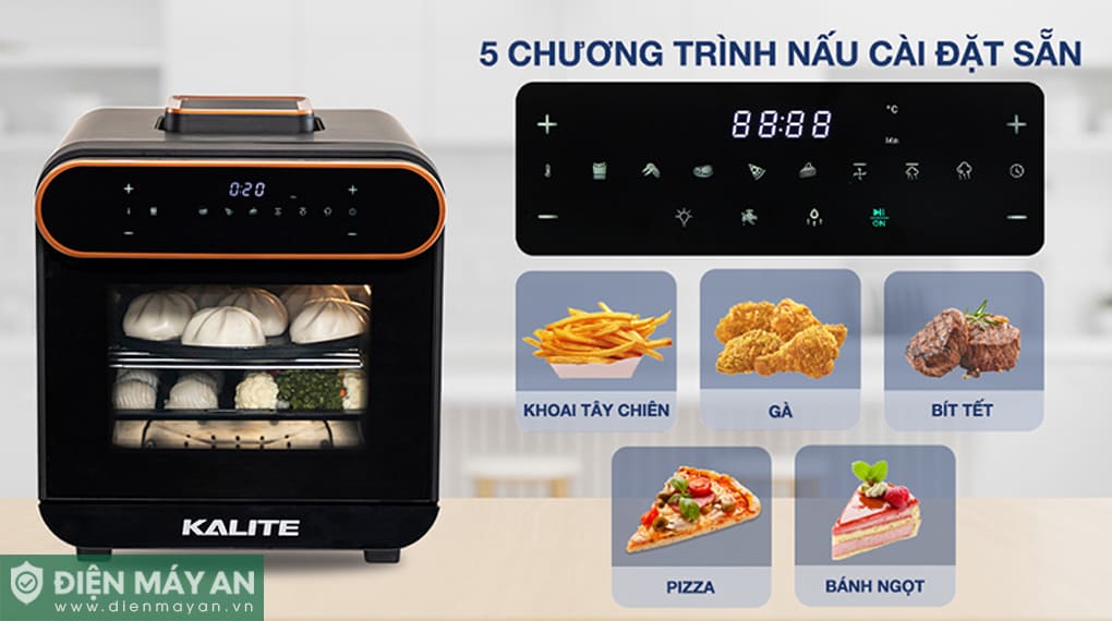 Lò chiên không dầu kết hợp hấp Kalite STEAM PRO 15 lít